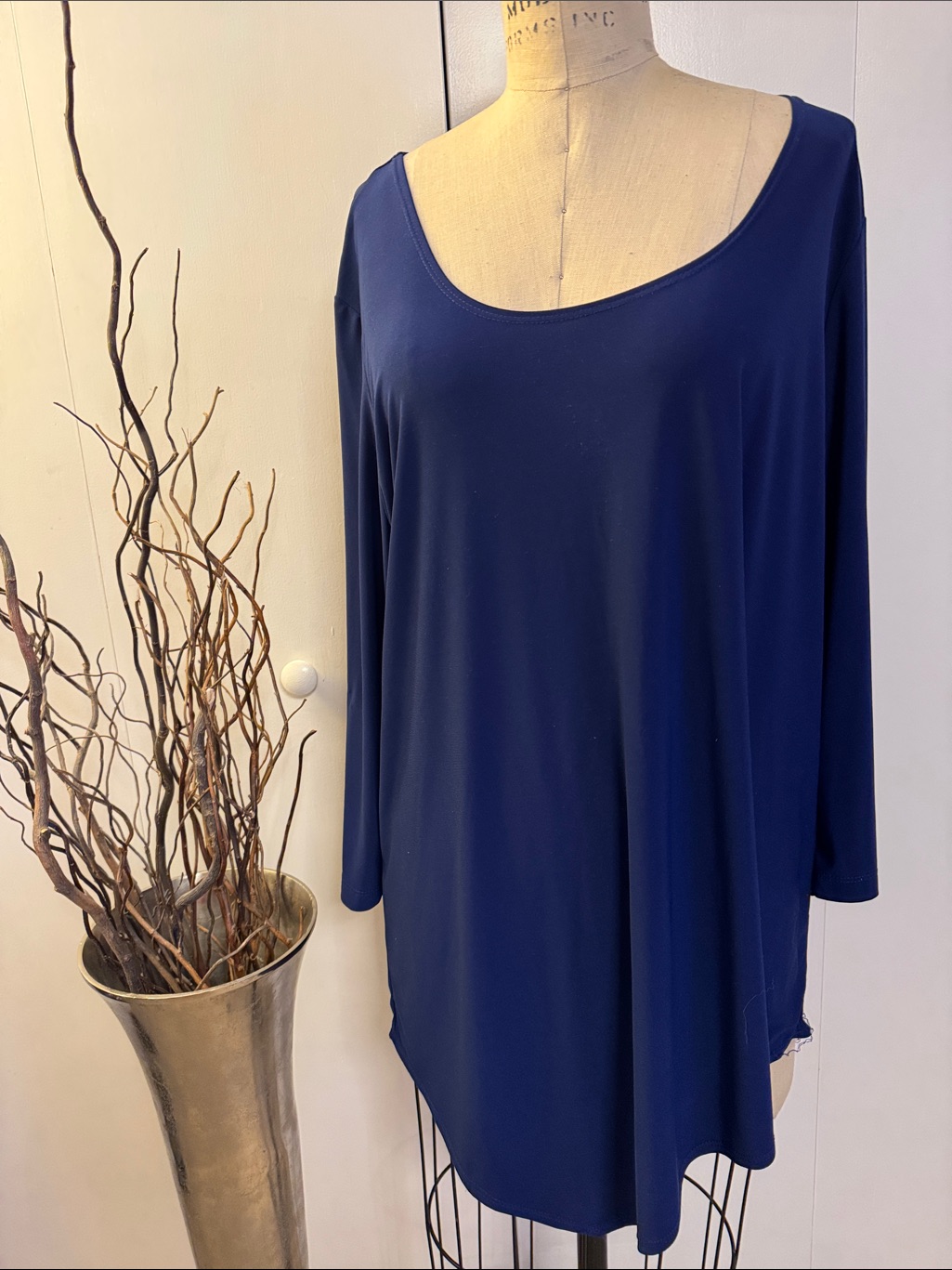 Slinky Brand Scoop Neck Navy Tunic Top